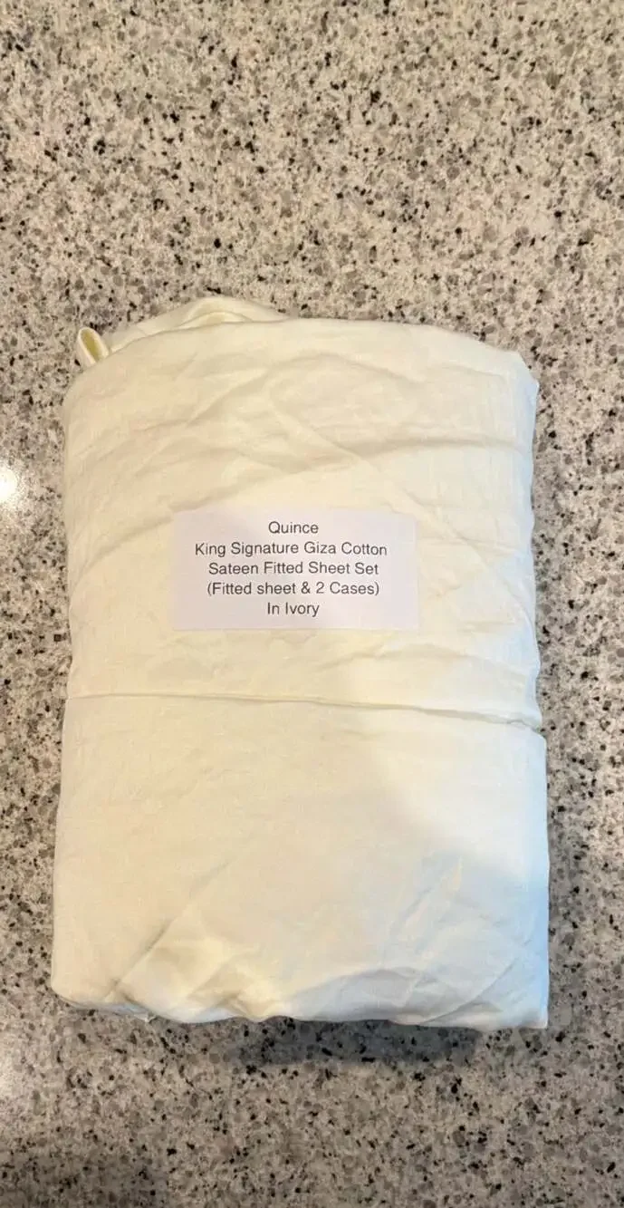 Quince King Signature Giza Cotton Sateen Fitted Sheet Set in Ivory
